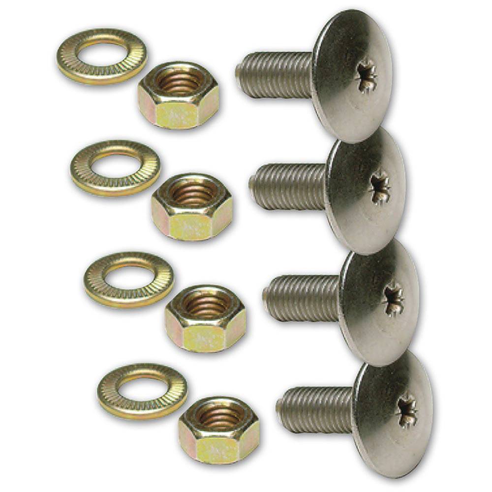 Polished stainless steel screw + washer + nut (4 pieces)