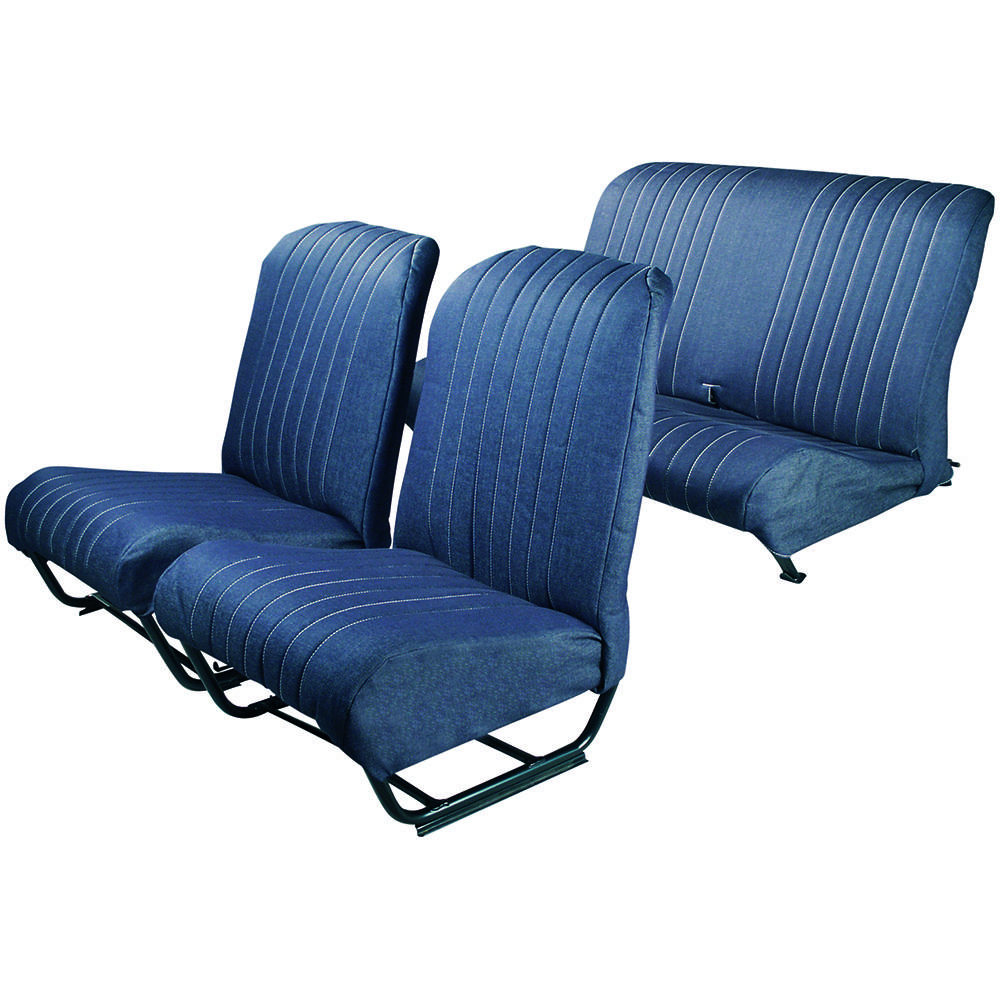Conjunto tapizado asientos 2cv con faldón (2 dl+1trasero) - vaquero
